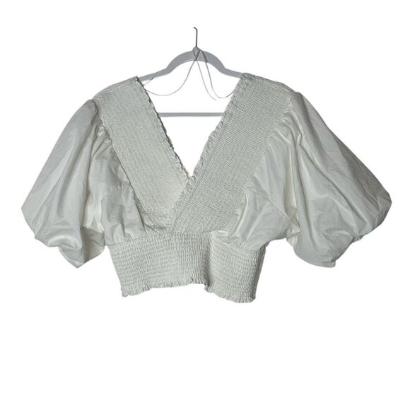 Abercrombie & Fitch Top Women XL White puff Sleeve Crop Stretch Formal Party - Picture 4 of 7